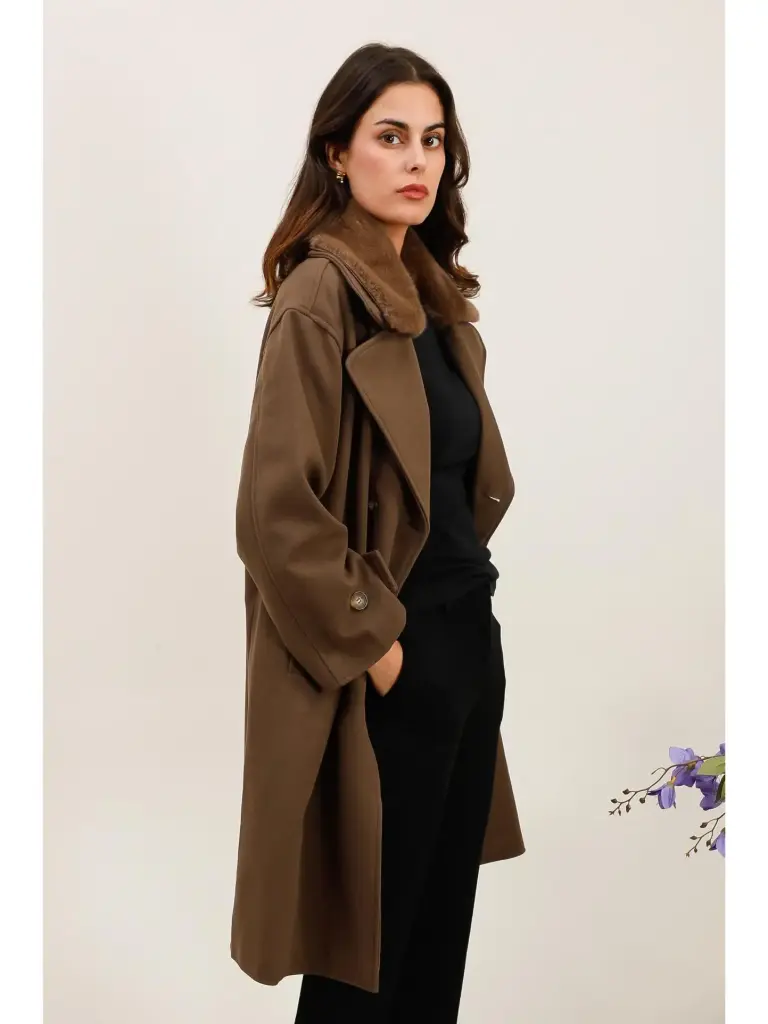 Manteau long à double boutonnage (Marron, S)