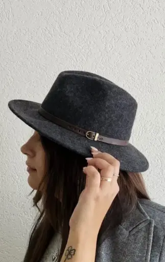 Chapeau Fedora en laine chiné avec ceinture 